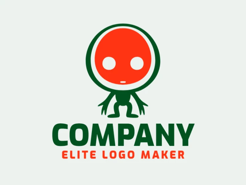 Un logotipo profesional en forma de alienígena con un estilo simple, en colores verde y rojo.