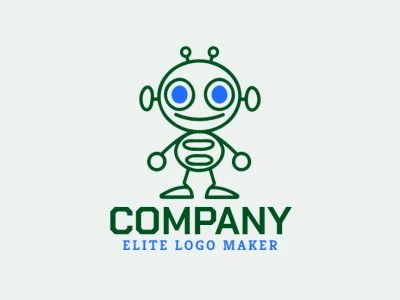 Un logotipo monolineal y creativo con un extraterrestre en verde y azul, perfecto para representar singularidad y visión futurista.