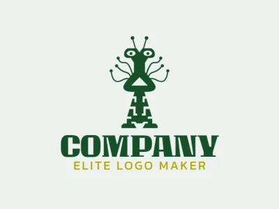 Logotipo personalizable compuesto de formas sólidas y estilo simétrico formando un extraterrestre con el color verde.