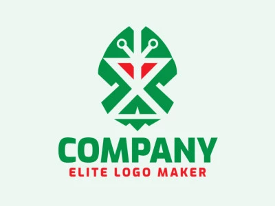 Logotipo creativo en forma de un extraterrestre con un diseño memorable y un estilo abstracto, los colores utilizados son verde y rojo.