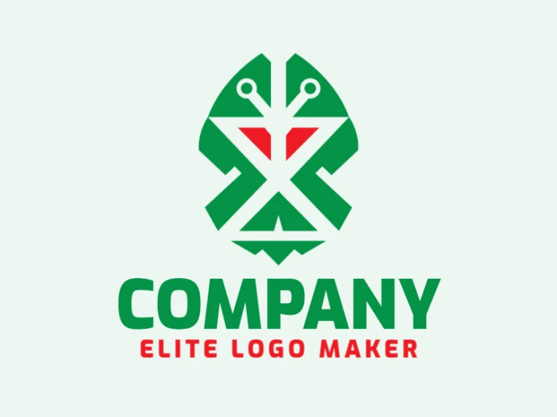 Logotipo creativo en forma de un extraterrestre con un diseño memorable y un estilo abstracto, los colores utilizados son verde y rojo.