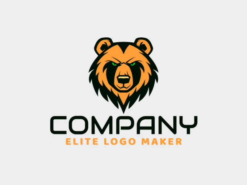 Un logotipo abstracto con un oso enojado, diseñado con formas y líneas audaces en verde, negro y amarillo oscuro para una apariencia feroz y contemporánea.