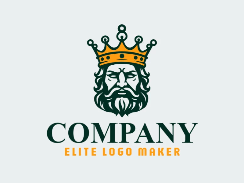 Logotipo personalizable en forma de un rey enojado compuesto por un estilo simétrico y colores amarillo oscuro y verde oscuro.