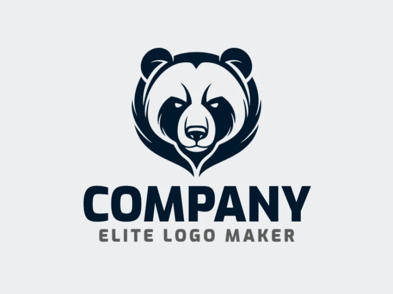 Un logotipo de mascota enérgico con un panda feroz y enojado, que emana poder y fuerza, con una paleta audaz dominada por tonos azules oscuros.