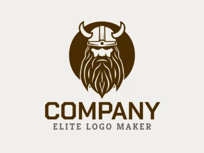 Cree un logotipo vectorial para su empresa en forma de un vikingo enojado con un estilo simétrico, el color utilizado es el marrón.