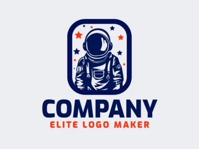 Logotipo creativo en forma de un astronauta con un diseño memorable y un estilo minimalista, los colores utilizados son azul y naranja.