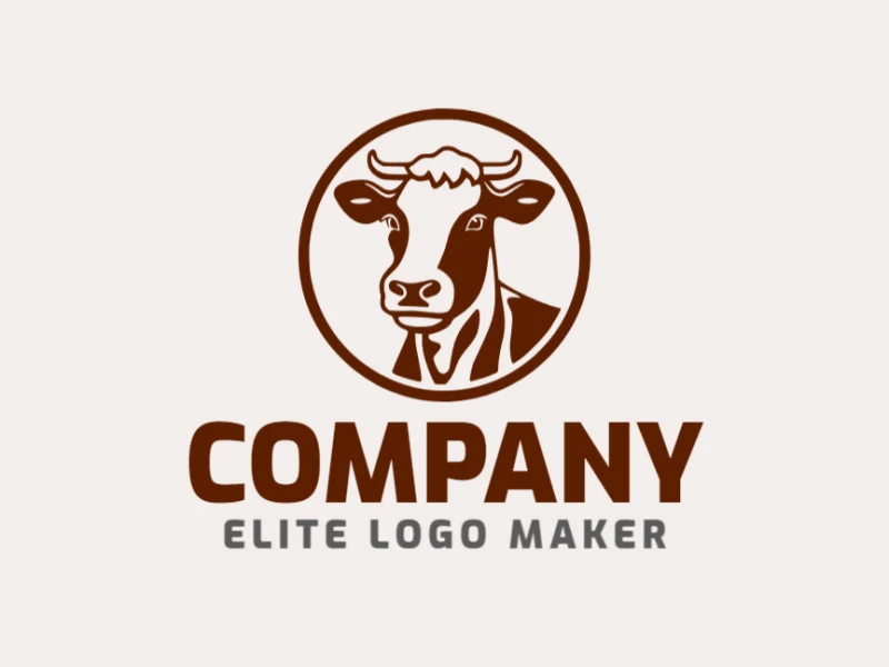 Logotipo de vector en forma de una vaca atenta con estilo circular y color marrón.