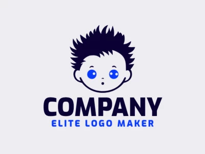 Logotipo infantil con un diseño refinado que forma un bebé en colores azul y azul oscuro.