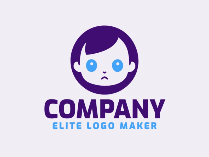 Logotipo personalizable en forma de un bebé con un estilo minimalista, el color utilizado fue el azul.