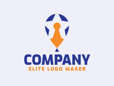 Logotipo en forma de un globo combinado con una estrella y una cerradura de la puerta, con diseño abstracto y colores azul y naranja.