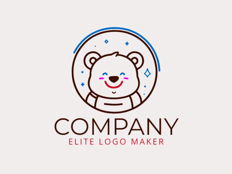 Un logotipo infantil que presenta un oso juguetón, combinando formas caprichosas para crear una marca divertida y entrañable, en una encantadora mezcla de azul, marrón y rosa.