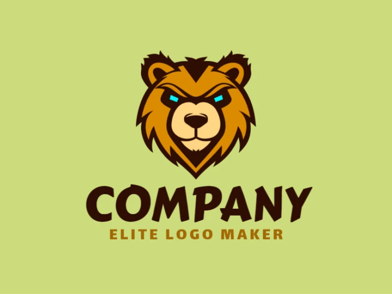 Un logotipo de mascota cautivador que presenta la cabeza de un oso, con una paleta de colores azul, marrón y amarillo oscuro, perfecto para una identidad de marca dinámica y memorable.