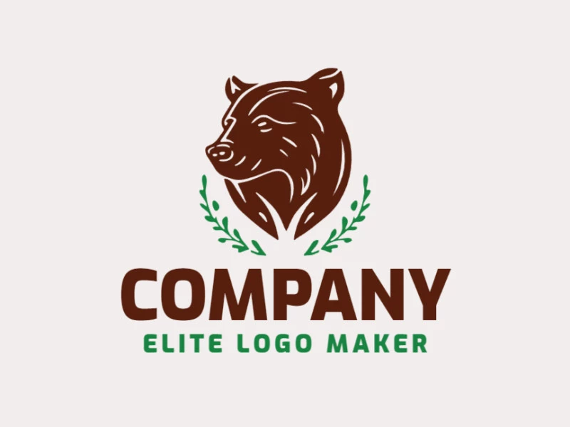 El logotipo cuenta con un diseño creativo con una imagen de un oso y hojas. La combinación de colores es una mezcla de verde y marrón, dando una sensación natural y orgánica.