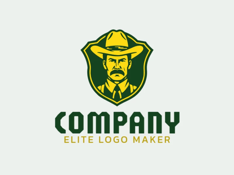 Un logotipo ilustrativo que presenta a un hombre barbudo distinguido, evocando sabiduría y fuerza, en tonos oscuros de amarillo y verde.