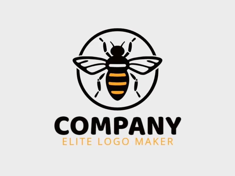 Logotipo personalizable en forma de una abeja compuesto por un estilo abstracto y colores negro y amarillo oscuro.