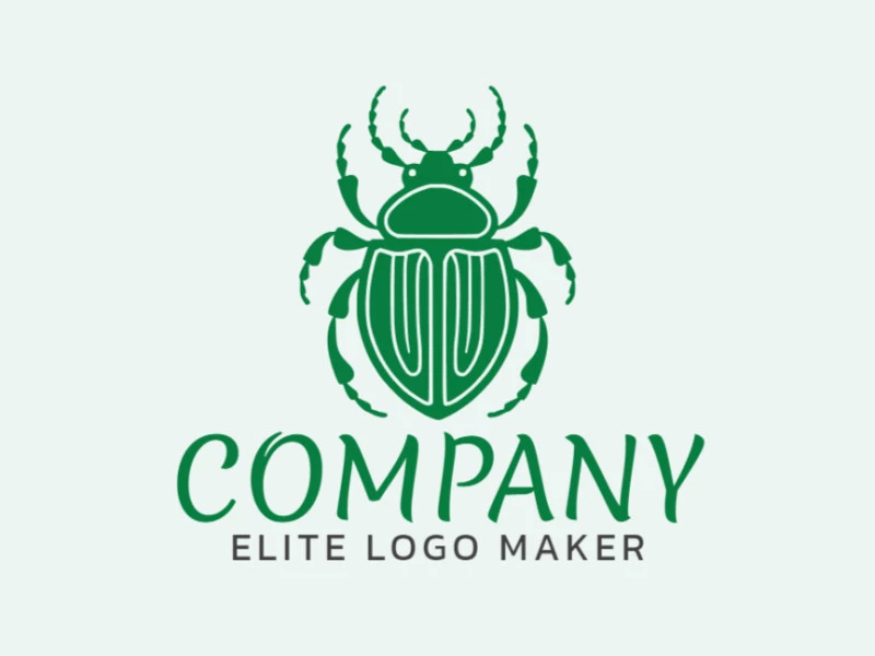 Logotipo personalizable en forma de un escarabajo compuesto por un estilo simétrico y color verde oscuro.