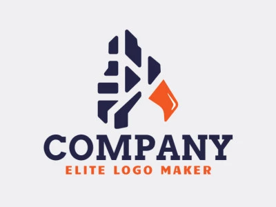 Logotipo minimalista con formas sólidas que forman un pájaro con un diseño refinado y colores azul y naranja.