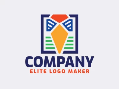 Logotipo listo para descargar en forma de un pájaro con diseño simétrico y colores azul, verde, naranja, y amarillo.