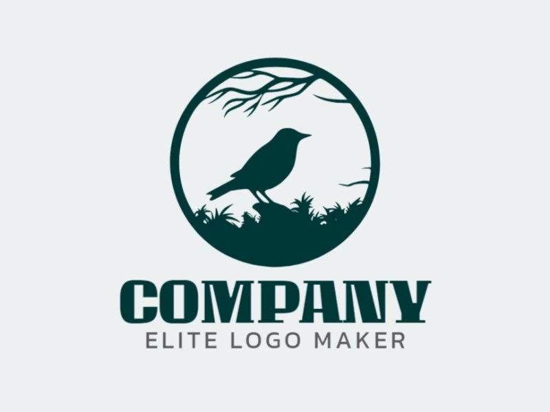 Crea un logotipo vectorizado que presente un diseño contemporáneo de un pájaro en el bosque y estilo circular, con un toque de sofisticación y color verde oscuro.