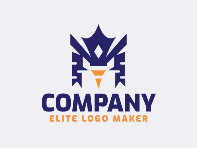 Logotipo creativo en forma de un pájaro combinado con una letra "M", con un diseño memorable y un estilo abstracto, los colores utilizados son azul y naranja.