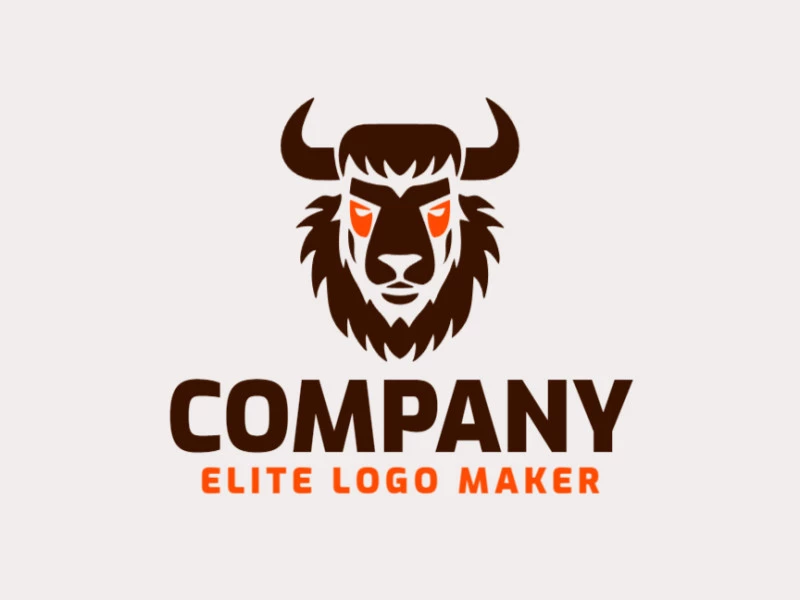 Un logotipo profesional en forma de bisonte con un estilo simétrico, en colores naranja y marrón oscuro.