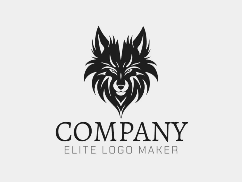 Logotipo simétrico en forma de un Lobo negro con diseño creativo.