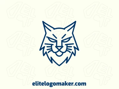 Logotipo hermoso y profesional con una cabeza de gato azul diseñada en un estilo monoline elegante con detalles minimalistas.