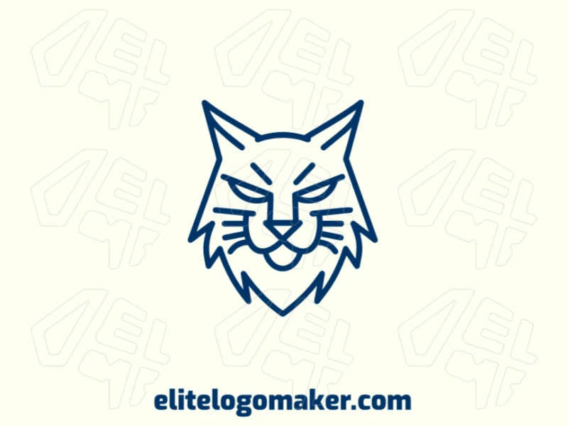 Logotipo hermoso y profesional con una cabeza de gato azul diseñada en un estilo monoline elegante con detalles minimalistas.