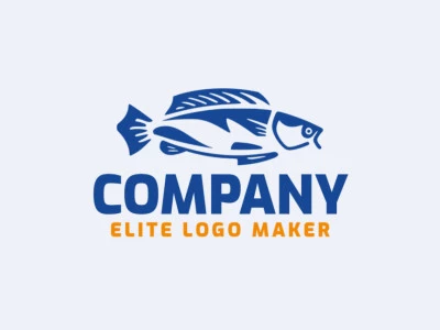 Logotipo personalizable en forma de un pescado azul con diseño creativo y estilo abstracto.