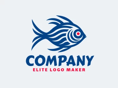 Logotipo personalizable en forma de un pez azul compuesto por un estilo simple y colores naranja y azul oscuro.