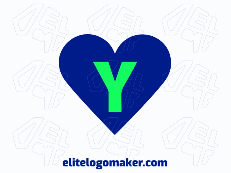 Logotipo minimalista barato con un corazón azul y la letra "Y" en el centro, diseñado con líneas simples para una identidad visual limpia y moderna.