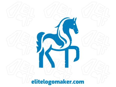 Una plantilla de logo creativa con un caballo azul y diseño único, hecho en estilo animal para transmitir fuerza y elegancia de manera dinámica y moderna.