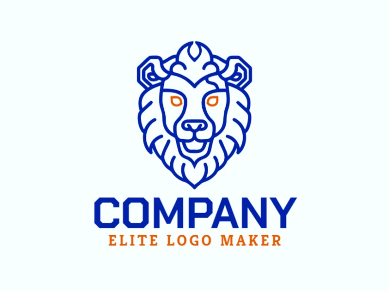 Diseño de logo refinado en monoline que muestra una cabeza de león azul con un llamativo ojo naranja, combinando elegancia y audacia.