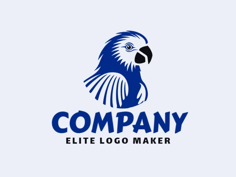 Este logo cuenta con un diseño minimalista de una guacamaya azul con una paleta de colores en azul y negro. Representa elegancia y simplicidad.