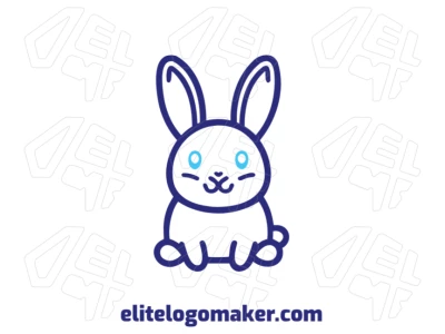 Logotipo barato con estilo simple que muestra un conejo azul con diseño monoline, opción perfecta para quienes buscan un diseño limpio y accesible.