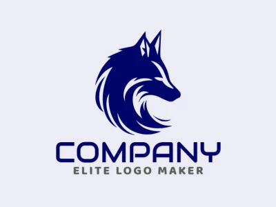 Crea un logotipo ideal para tu negocio en forma de una cabeza de lobo azul con un estilo simple y colores personalizables.