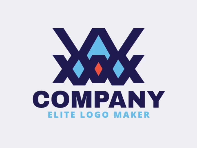 Logotipo simétrico con un diseño refinado, que forma un pájaro azul en colores azul y naranja.