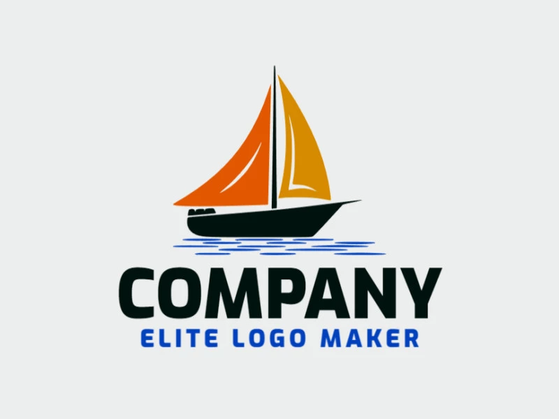 Crea un logotipo ideal para tu negocio en forma de un barco con un estilo simétrico y colores personalizables.