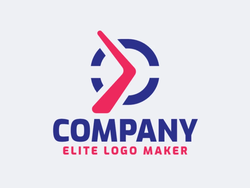 Logotipo en forma de un bumerang con estilo minimalista y colores azul y rojo.