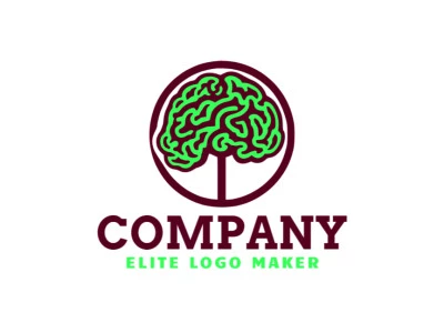 Crear un logotipo para su empresa en forma de un cerebro combinado con un árbol con estilo ilustrativo y colores verde y rojo oscuro.