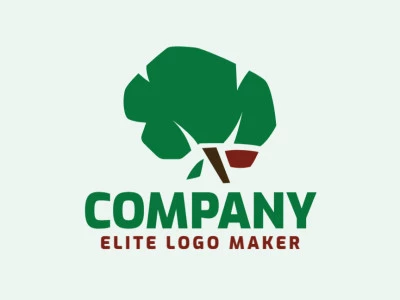 Logotipo personalizable compuesto de formas sólidas y estilo doble sentido, formando un cerebro combinado con un árbol en colores verde, marrón, y rojo.