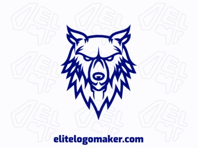 Un diseño creativo de mascota con un valiente lobo azul, que representa fuerza y determinación en un estilo audaz y dinámico.