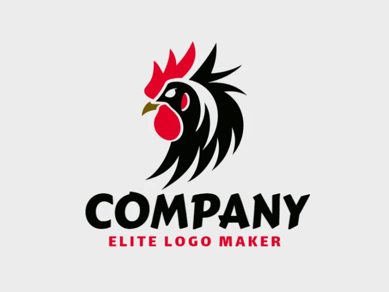 Un logotipo de mascota audaz que presenta un valiente gallo, encarnando fuerza y determinación con colores llamativos de rojo, negro y marrón oscuro.