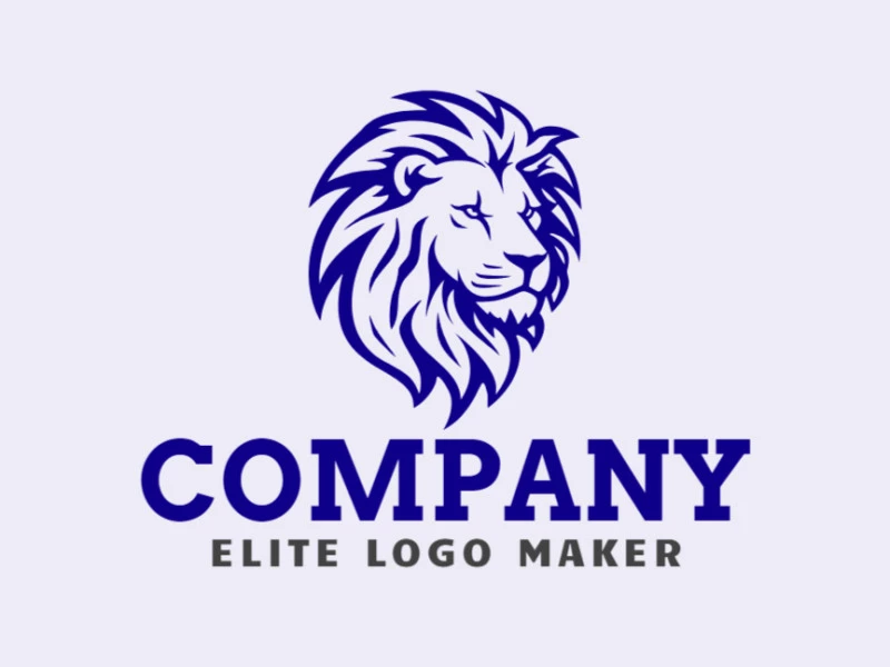 Logotipo mascota con un diseño refinado que forma un león valiente con el color azul oscuro.