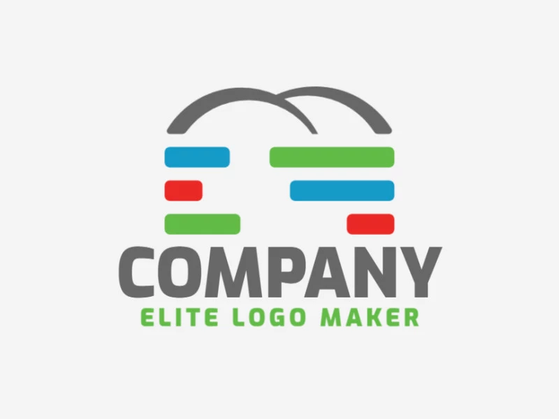 Cree un logotipo vectorial para su empresa en forma de un puente combinado con un grafico con un estilo abstracto, los colores utilizados son azul, rojo, verde, y gris.