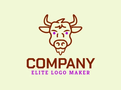 Un logotipo interesante y económico con la cabeza de una vaca marrón en estilo monoline, creando un aspecto limpio y rústico con líneas simples y elegantes.