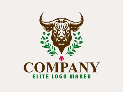 Logotipo para la venta en forma de un toro combinado con una flor y hojas, el color utilizado fue el verde.