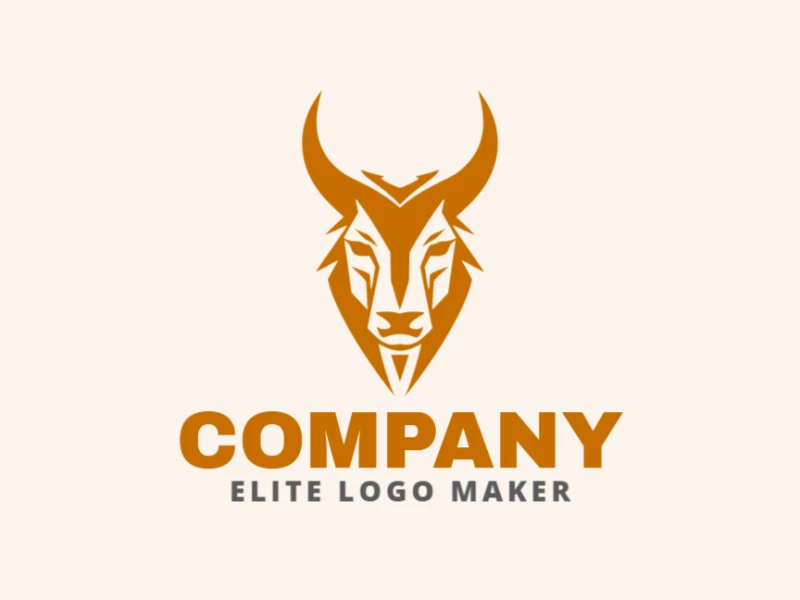 Un logotipo personalizable y profesional en forma de una cabeza de toro con un estilo simple, el color utilizado fue naranja oscuro.