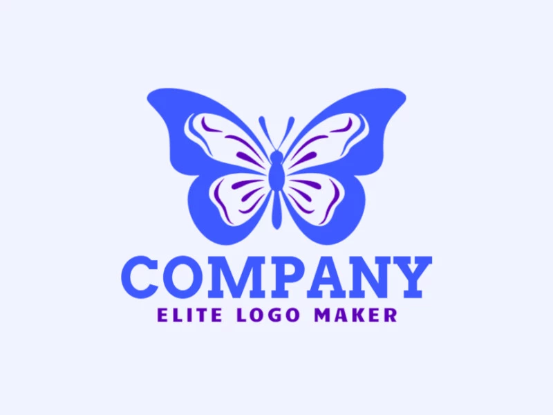 Logotipo vectorial en forma de una mariposa con diseño simétrico y colores azul y violeta.