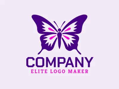 Logotipo simétrico creado con formas abstractas que forman una mariposa en colores violeta y rosa.